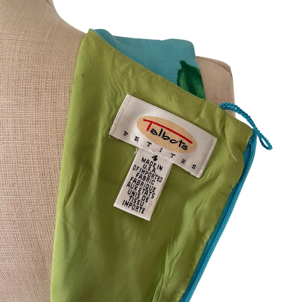 Talbots Blue Floral 100% Linen dress Womens Sz 4 Sheath Sleeveless Summer Party - Picture 7 of 16